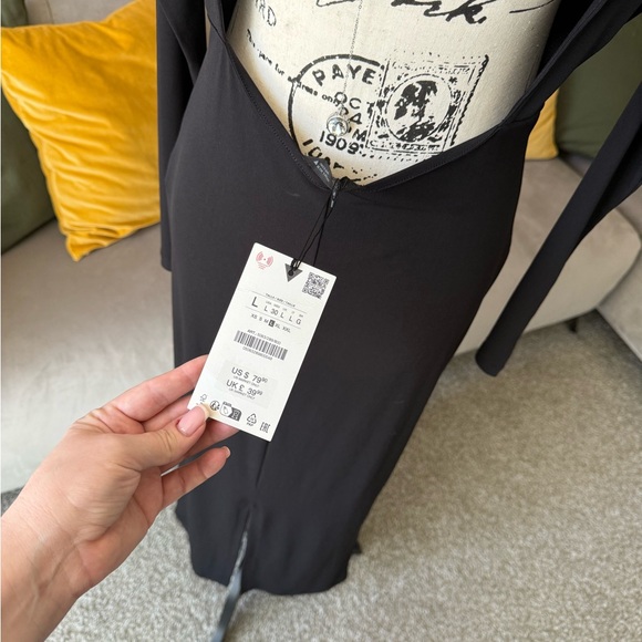 Zara Black Long Sleeve Draped Dress - Picture 6 of 7